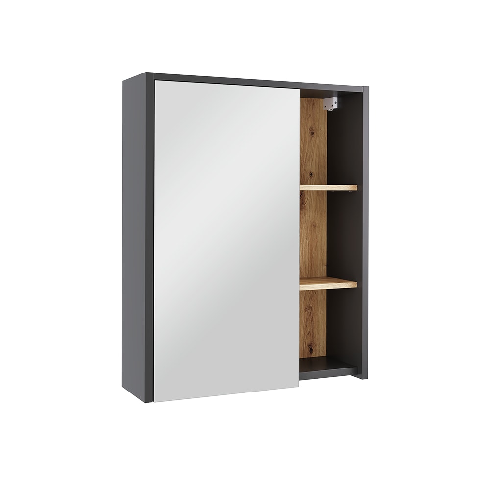 Vicco Badspiegelschrank mit offenen Regalen Grau 60x75cm style modern Grau Spanplatte