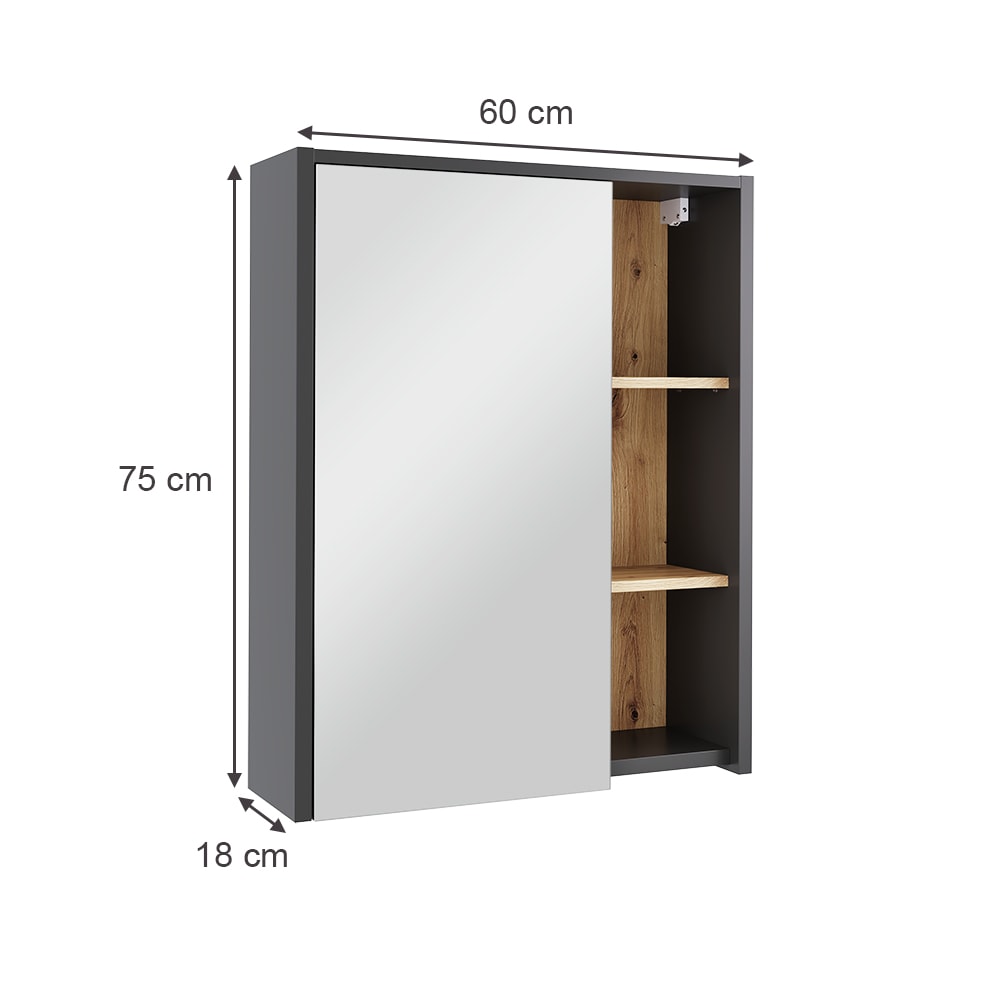 Badspiegelschrank mit offenen Regalen Grau 60x75cm - Maisons Du
