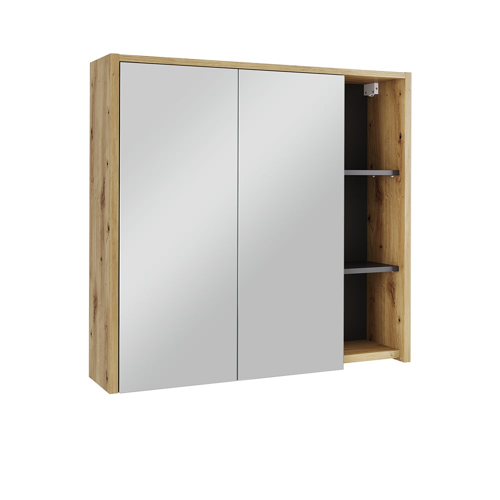 Vicco Badspiegelschrank mit offenen Regalen Artisan/Grau 80x75cm style modern Braun Spanplatte