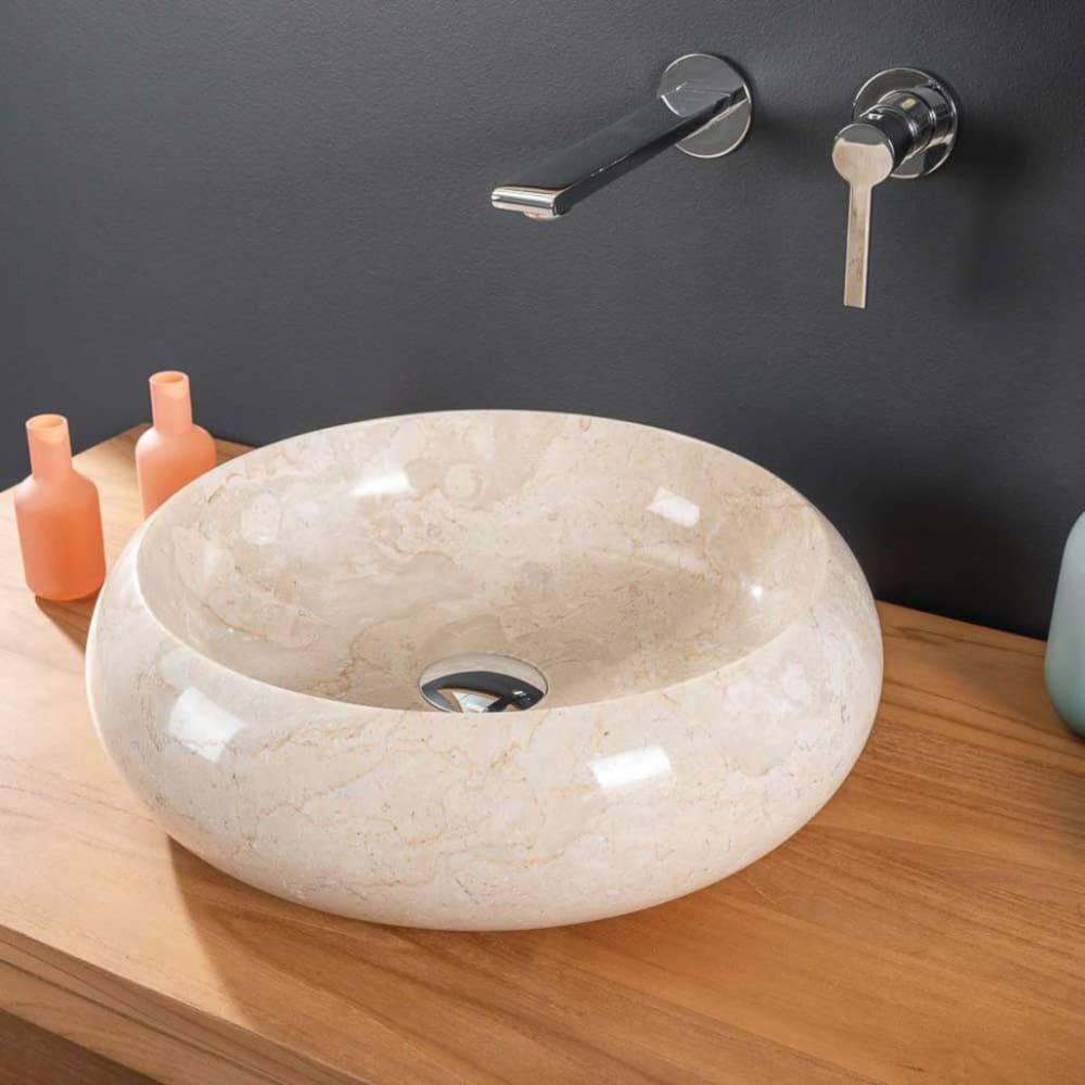 Vasque ronde en marbre &agrave; poser Venise cr&egrave;me 40cm - Cr&egrave;me