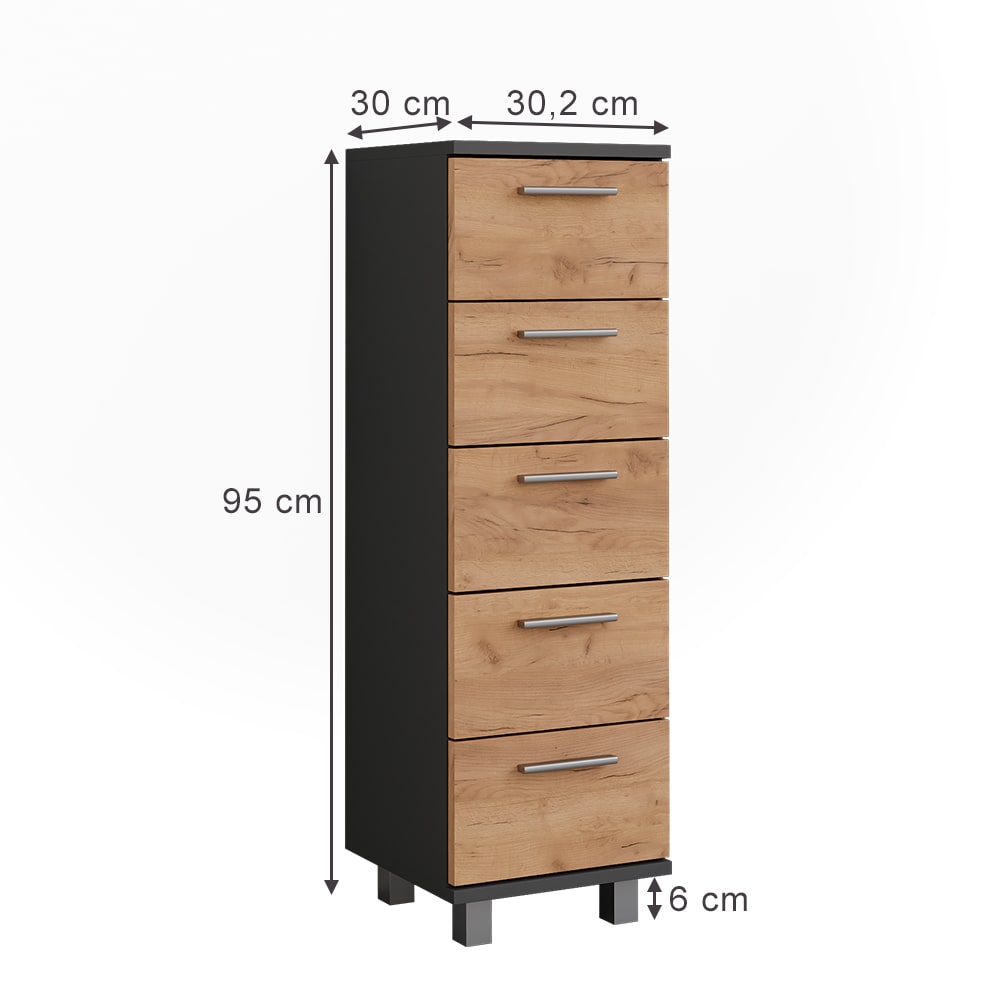 Midischrank Anthrazit/Goldkraft Eiche 30.2x95cm - Maisons Du