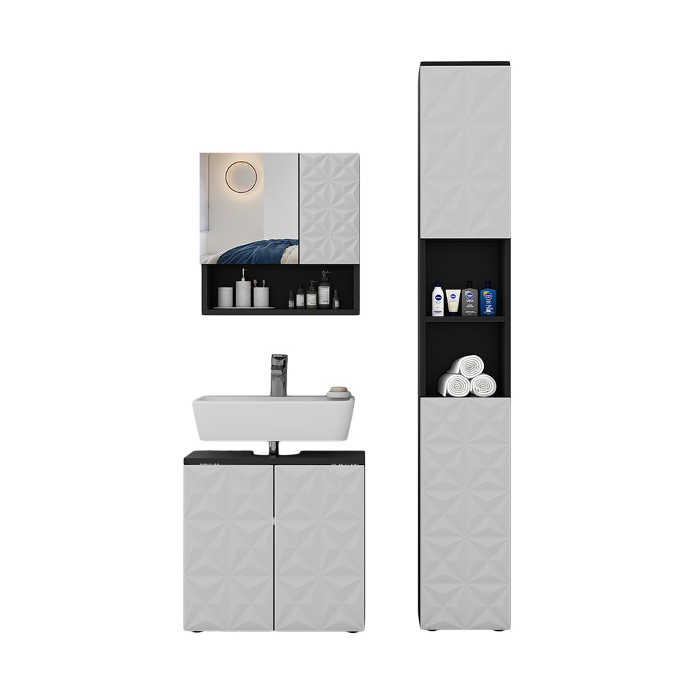 Vicco Badmöbel-Set 3-teilig Schwarz 60x57cm style modern Schwarz Spanplatte