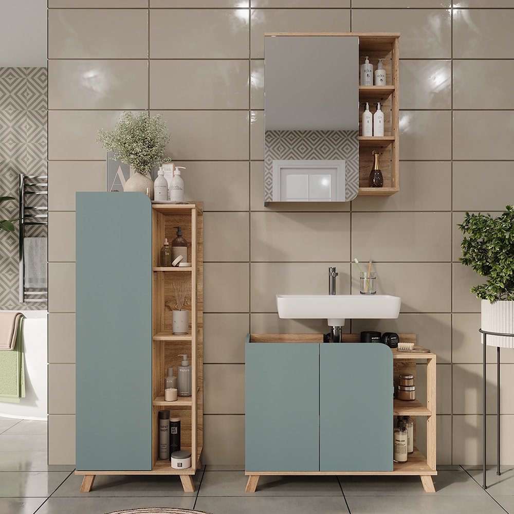 Badmöbel-Set 2-teilig Sonoma/Blau 80x65cm - Maisons Du Monde