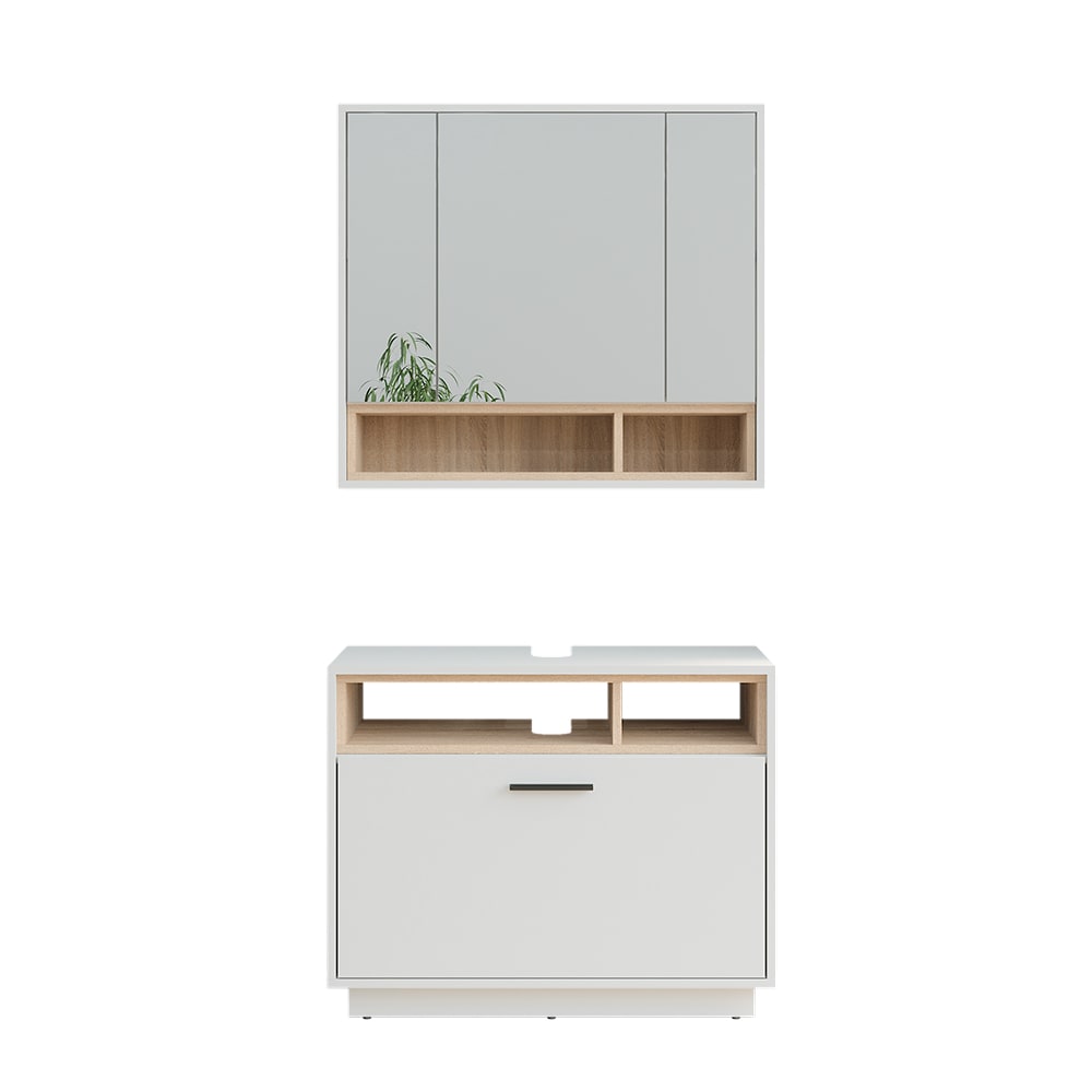 Vicco Badmöbel-Set 2-teilig Weiß/Sonoma 80x64cm style modern Weiß Spanplatte