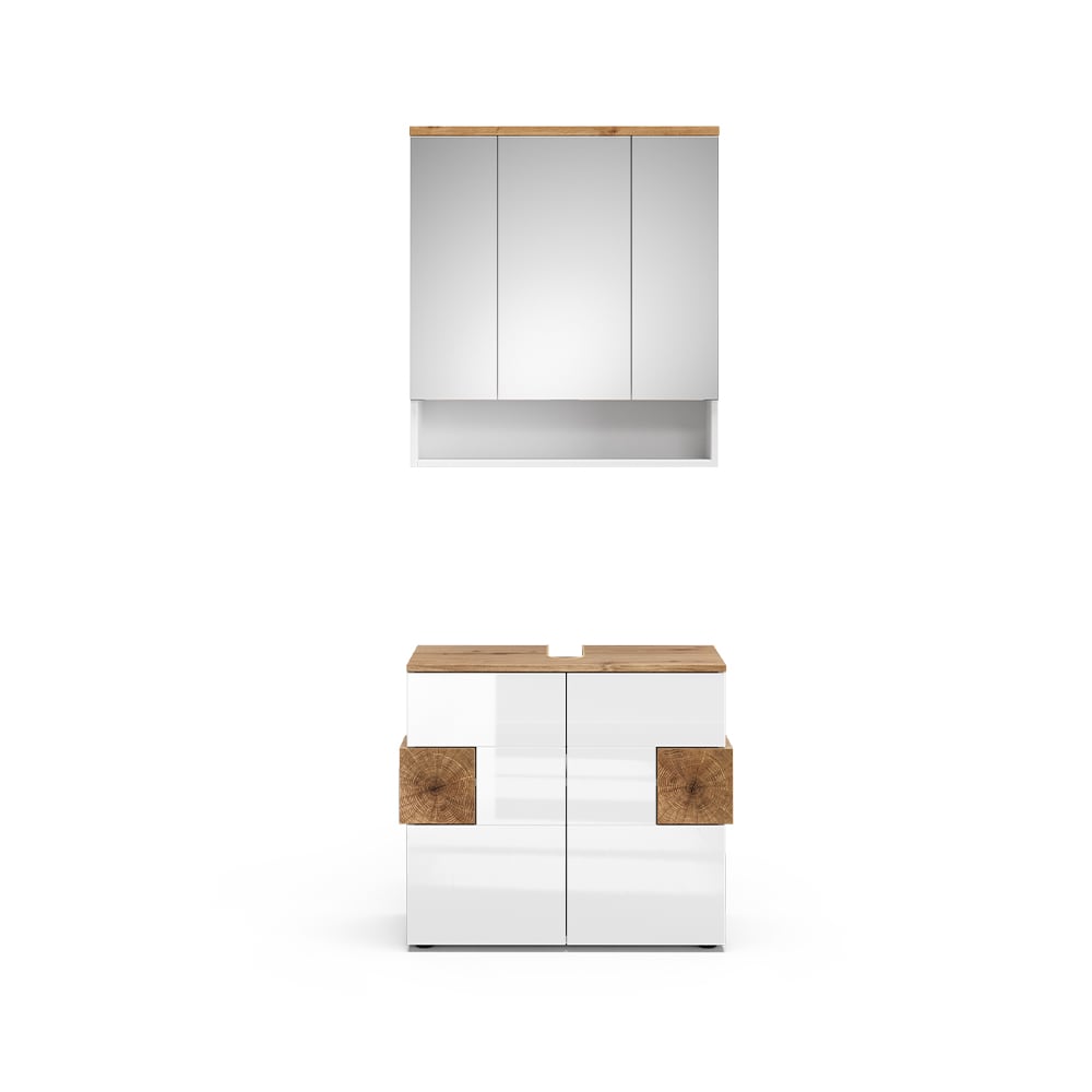 Vicco Badmöbel-Set 2-teilig Weiß Hochglanz 75x64cm style modern Weiß Spanplatte