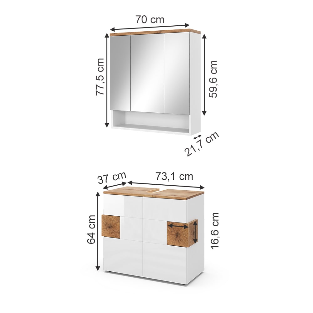 Badmöbel-Set 2-teilig Weiß Hochglanz 75x64cm - Maisons Du Monde