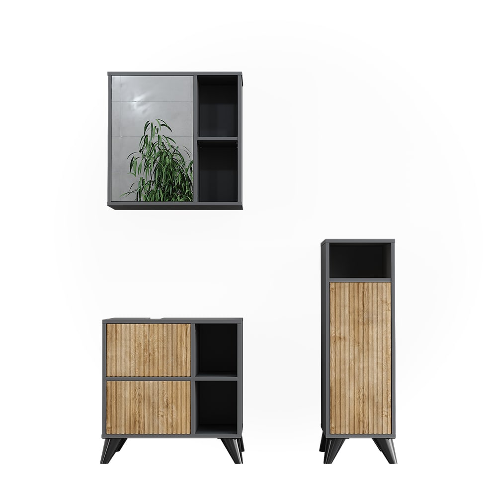Vicco Badmöbel-Set 3-teilig Anthrazit/Goldkraft Eiche 60x62cm style modern Grau Spanplatte