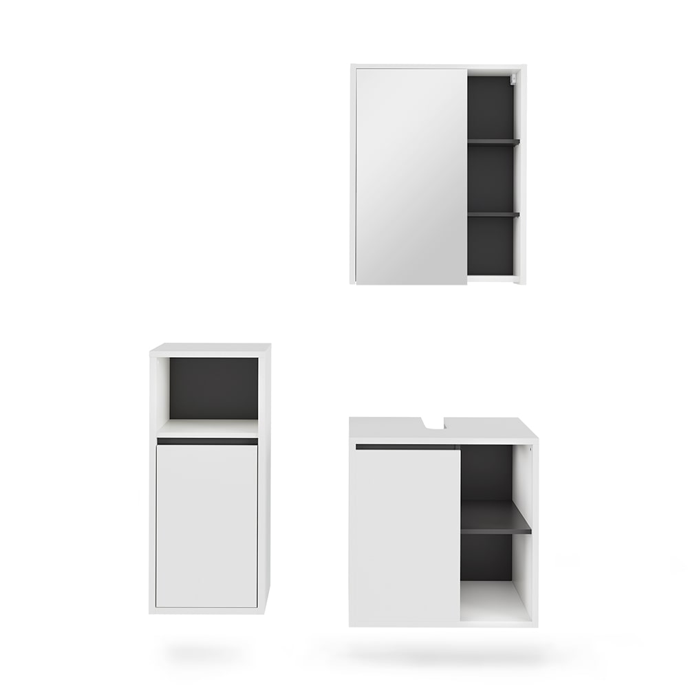 Vicco Badmöbel-Set 3-teilig Weiß/Grau 60x60cm style modern Weiß Spanplatte