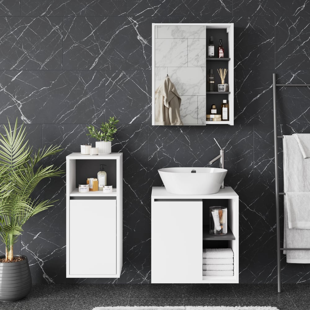 Badmöbel-Set 3-teilig Weiß/Grau 60x60cm - Maisons Du Monde