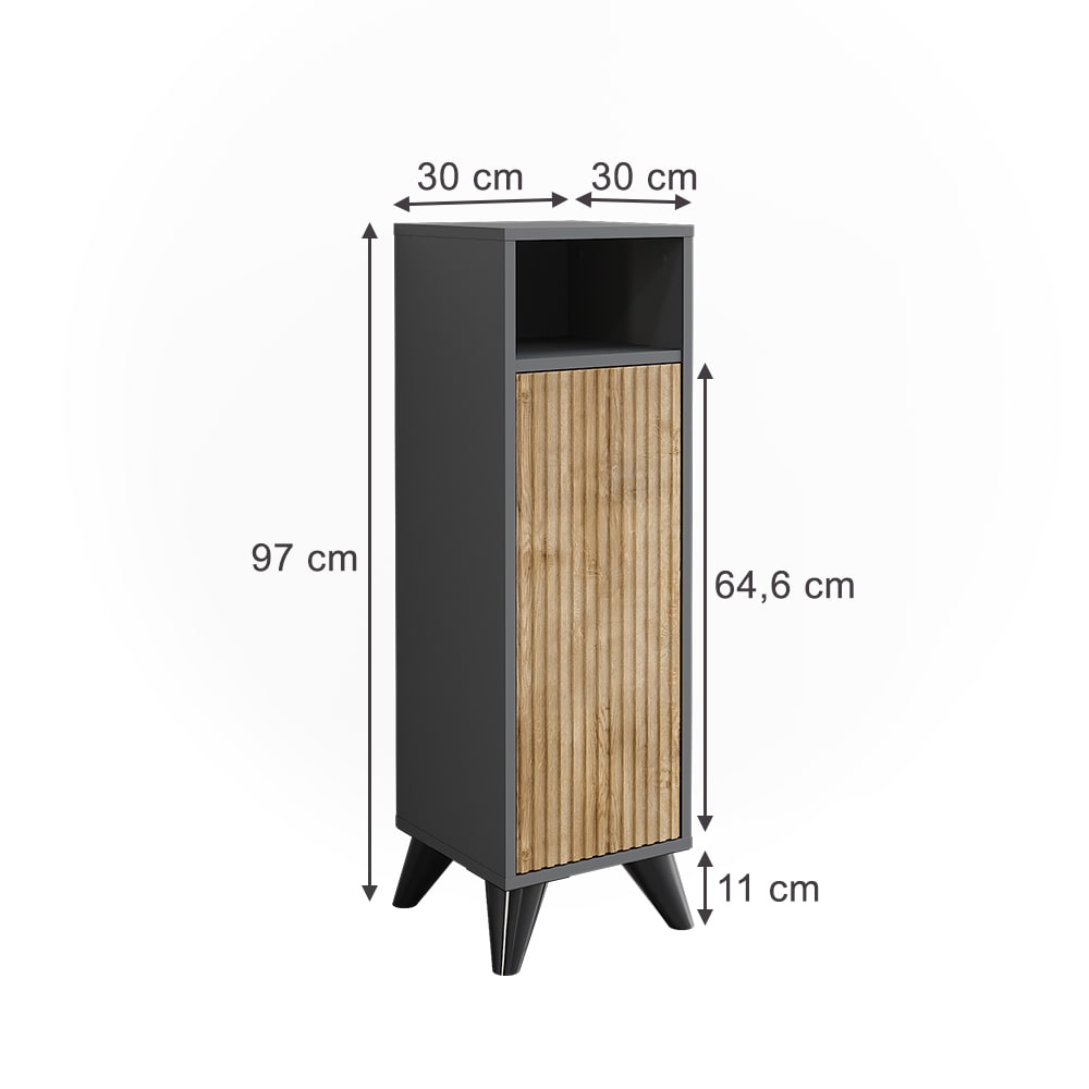 Midischrank mit Tür Anthrazit/Bergeiche 30x97cm - Maisons Du