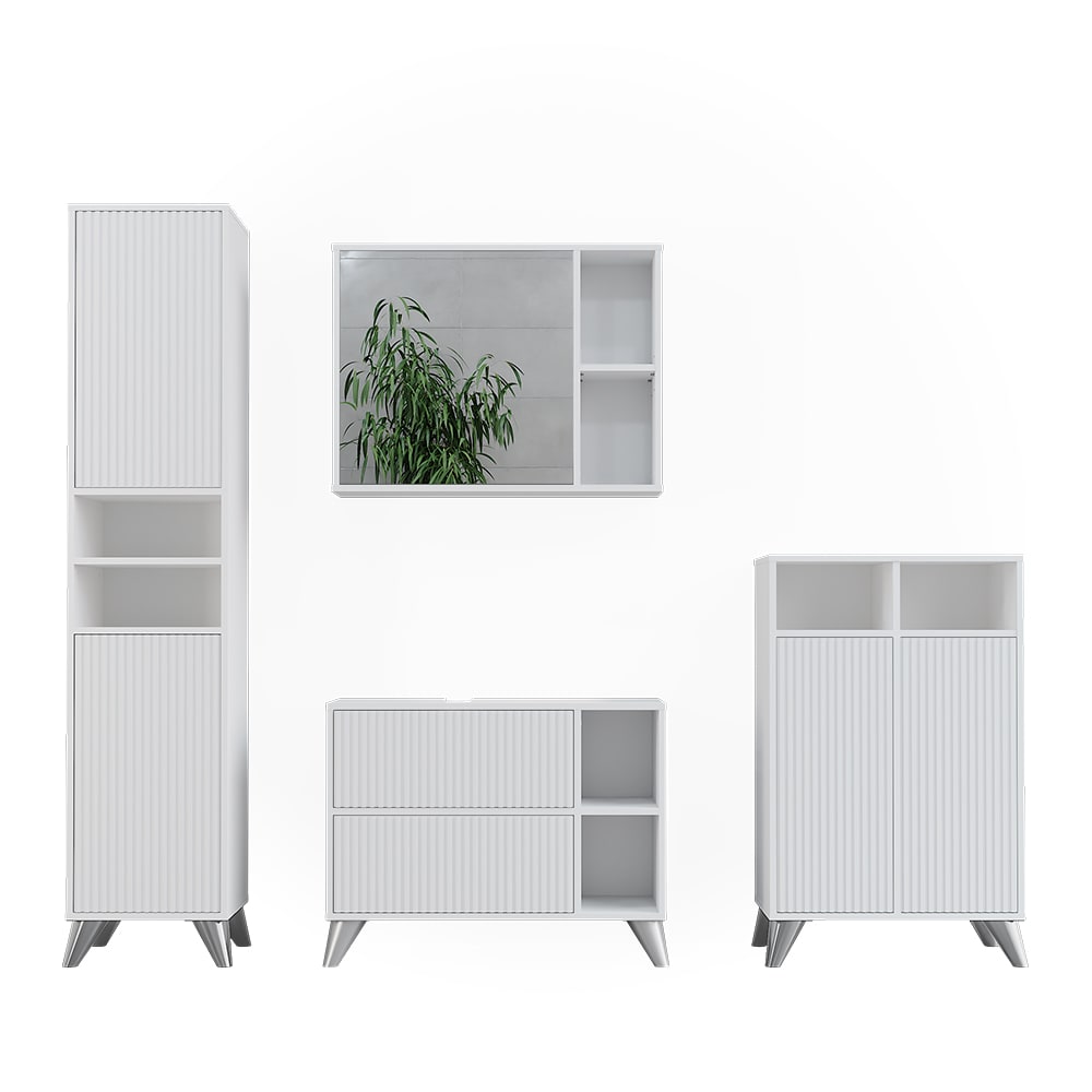 Vicco Badmöbel-Set 4-teilig Weiß 80x62cm style modern Weiß Spanplatte
