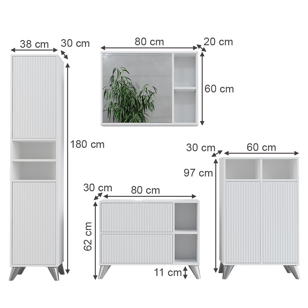 Badmöbel-Set 4-teilig Weiß 80x62cm - Maisons Du Monde