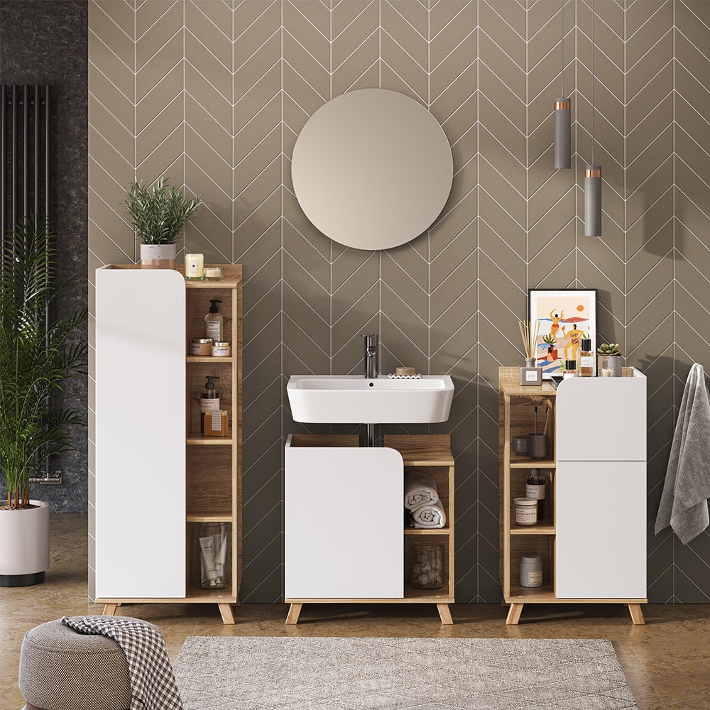 Badmöbel-Set 4-teilig Sonoma/Weiß 60x65cm - Maisons Du Monde
