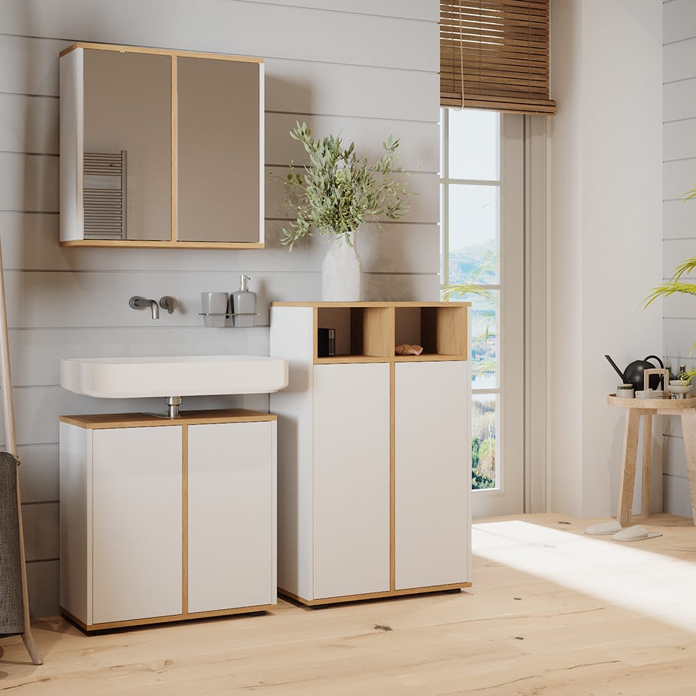 Midischrank mit 2 Türen, Weiß/Artisan 60 x 97cm - Maisons Du