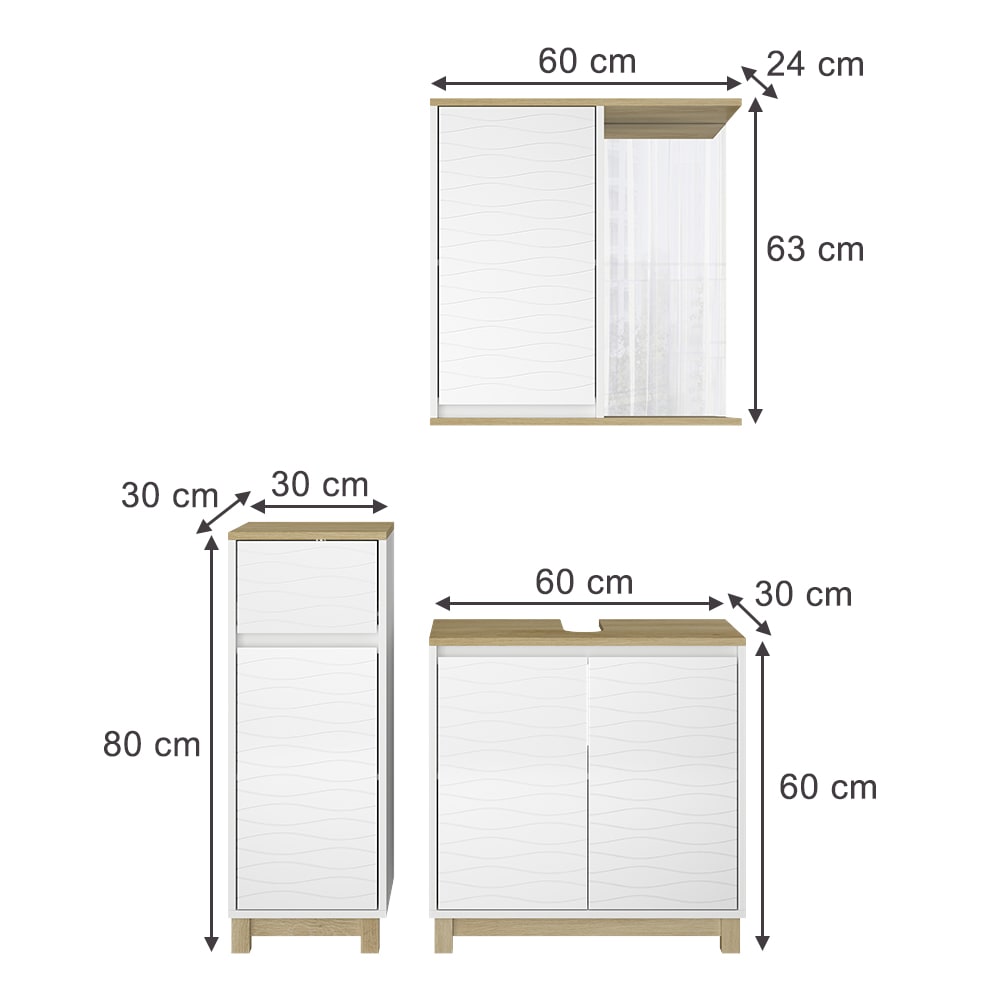 Badmöbel-Set 3-teilig Weiß/Eiche 60x60cm - Maisons Du Monde