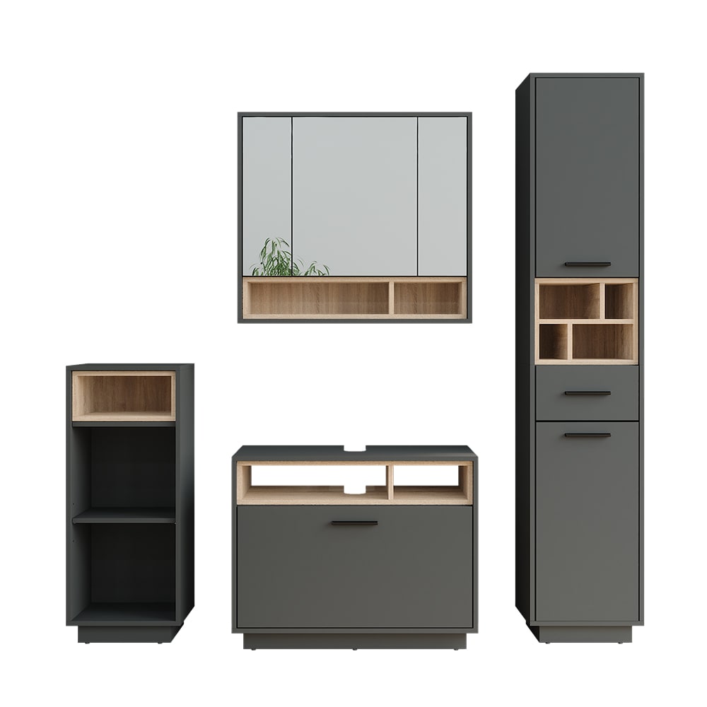 Vicco Badmöbel-Set 4-teilig Anthrazit/Sonoma 80x64cm style modern Grau Spanplatte