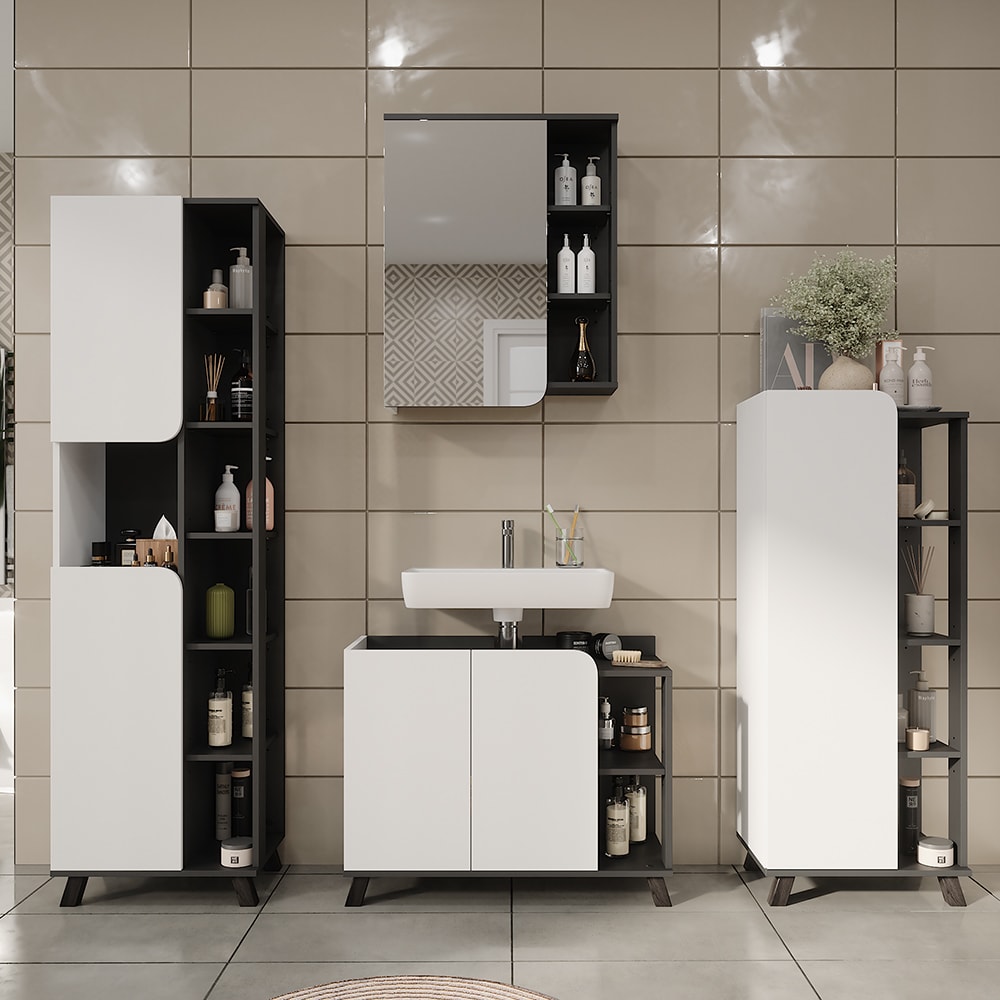 Badmöbel-Set 4-teilig Anthrazit/Weiß 80x65cm - Maisons Du Monde