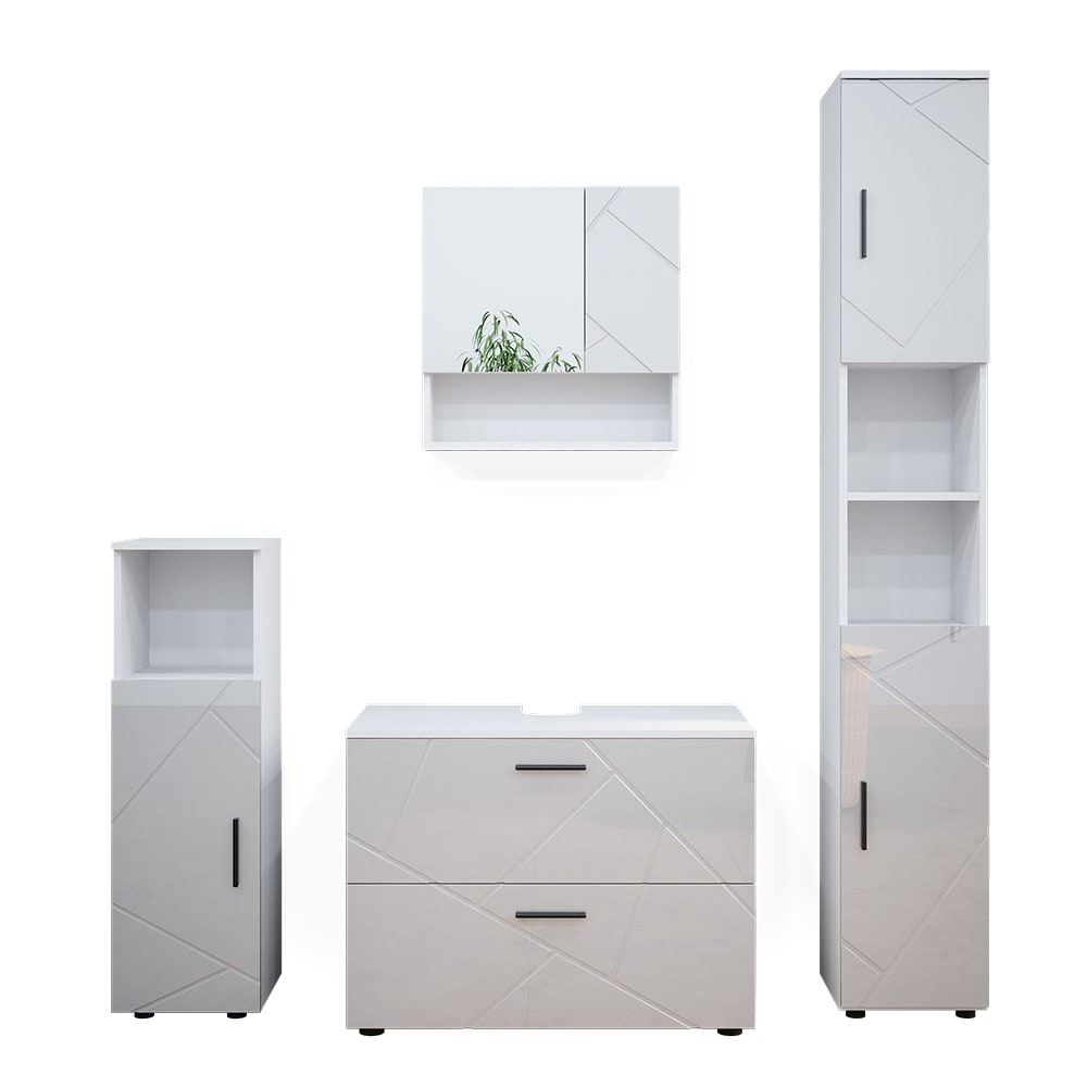 Vicco Badmöbel-Set 4-teilig Weiß Hochglanz 80x58.6cm style modern Weiß Spanplatte