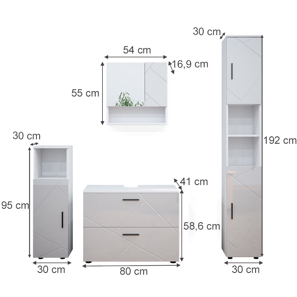 Badmöbel-Set 4-teilig Weiß Hochglanz 80x58.6cm - Maisons Du Monde