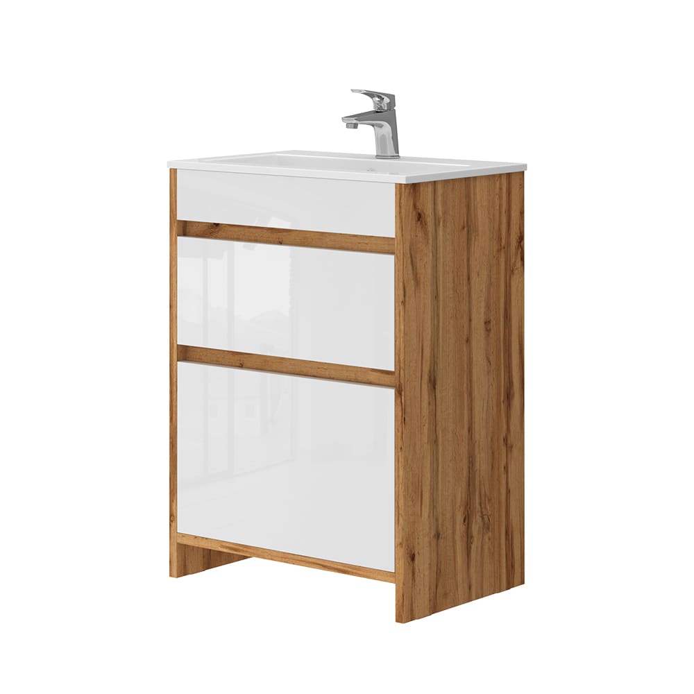 Vicco Waschbeckenunterschrank 2-teilig Goldkraft Eiche 60x81.9cm style modern Braun Spanplatte
