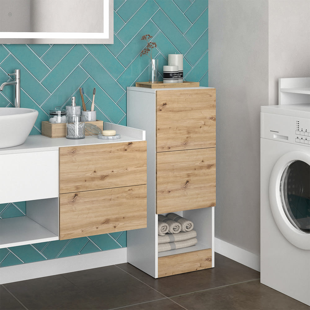 Midischrank mit 2 Schubladen, Weiß 35 x 92cm - Maisons Du Monde