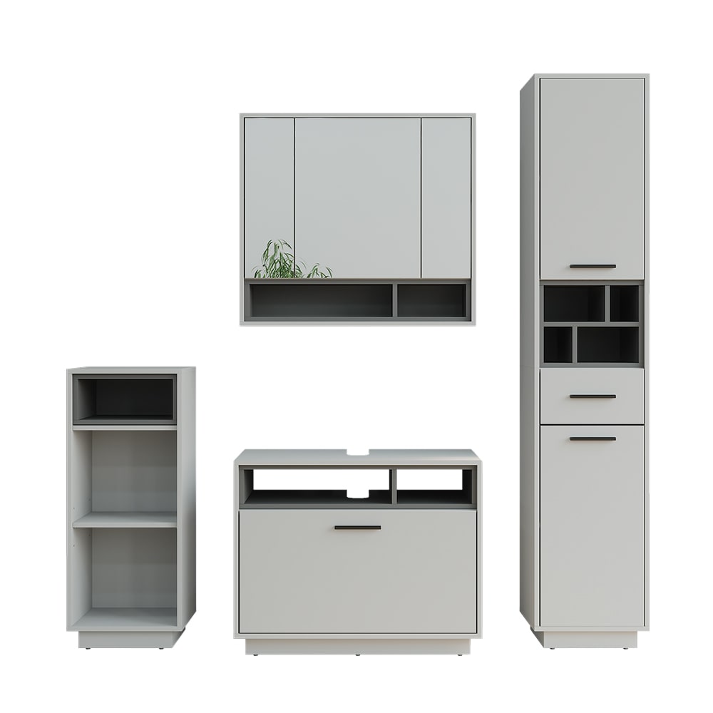 Vicco Badmöbel-Set 4-teilig Grau/Anthrazit 80x64cm style modern Grau Spanplatte