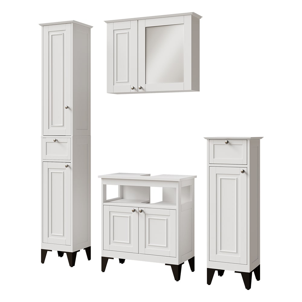 Vicco Badmöbel-Set 4-teilig Weiß 60x65cm style modern Weiß Spanplatte