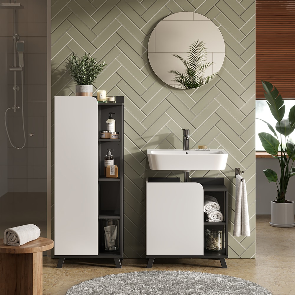 Badmöbel-Set 3-teilig Anthrazit/Weiß 60x65cm - Maisons Du Monde