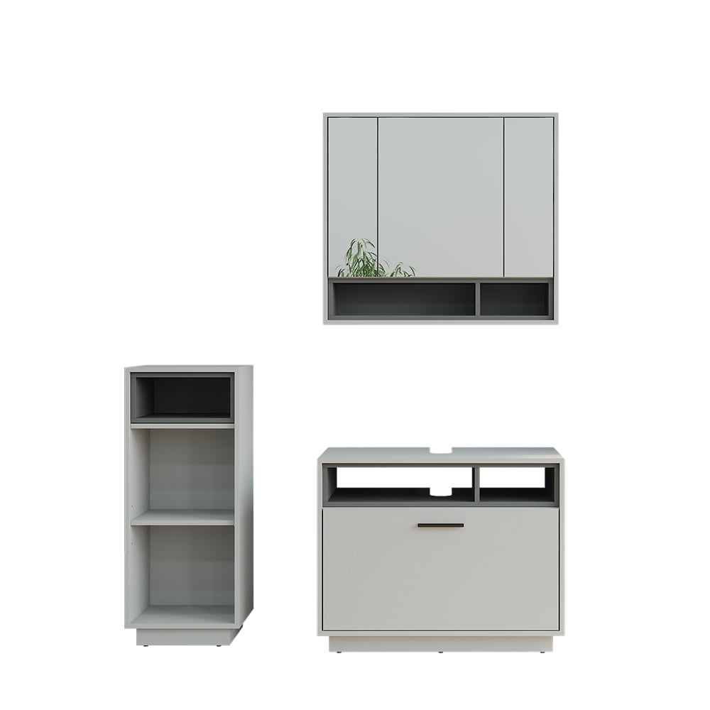 Vicco Badmöbel-Set 3-teilig Grau/Anthrazit 80x64cm style modern Grau Spanplatte