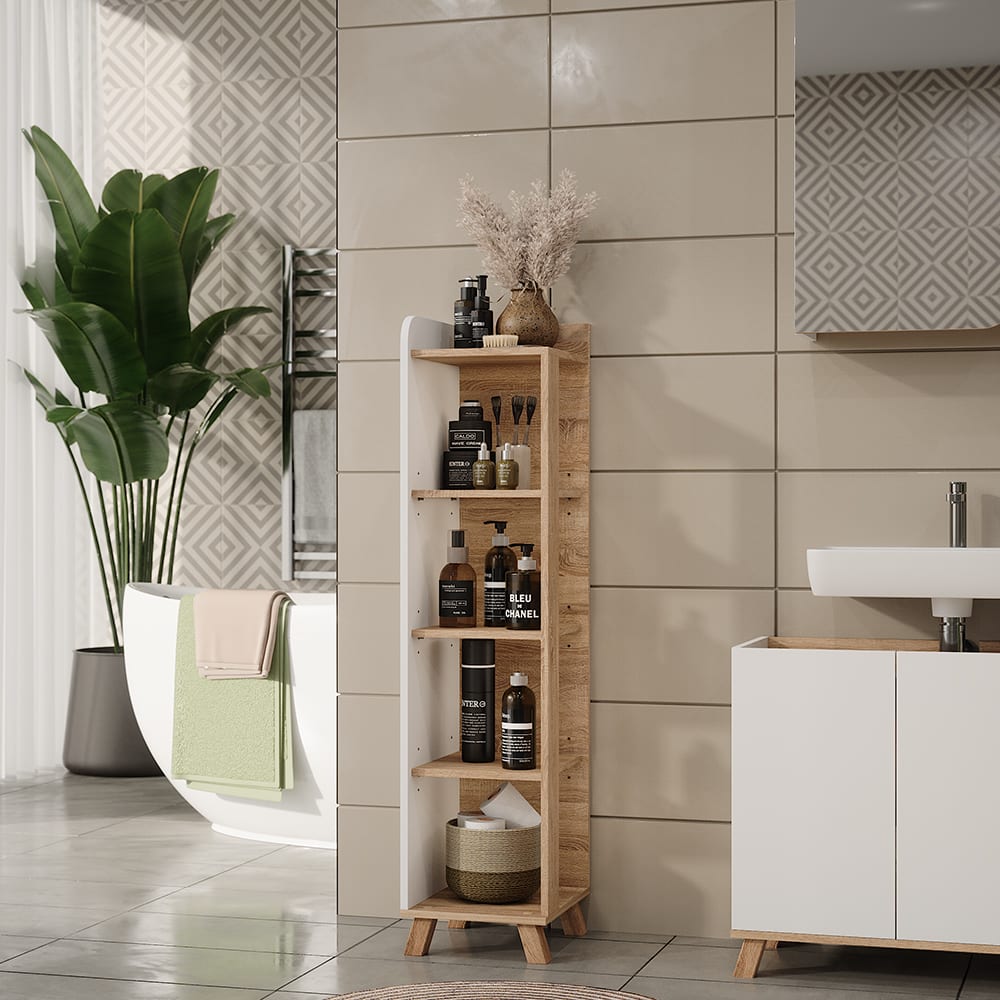 Badregal mit 4 Fächern Sonoma/Weiß 30x128cm - Maisons Du Monde