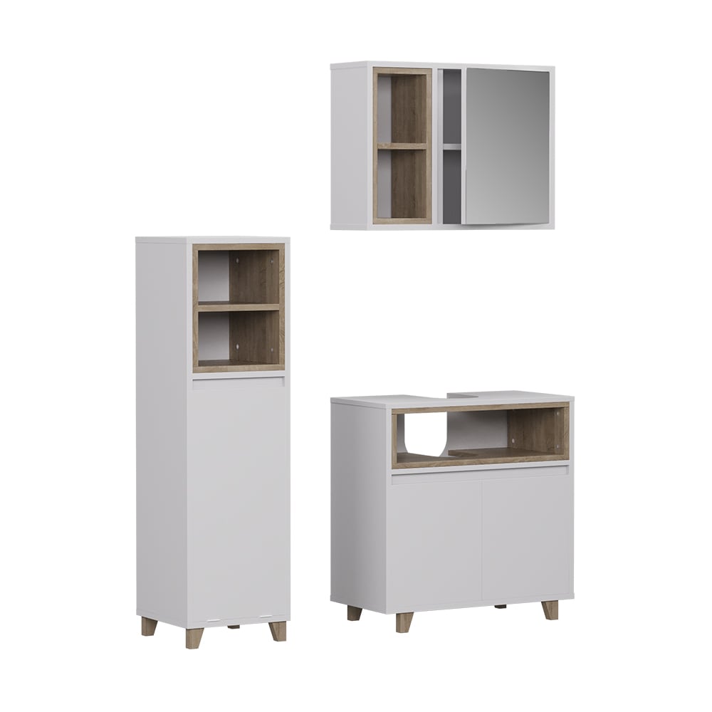 Vicco Badmöbel-Set 3-teilig Weiß/Eiche 60x61cm style modern Weiß Spanplatte