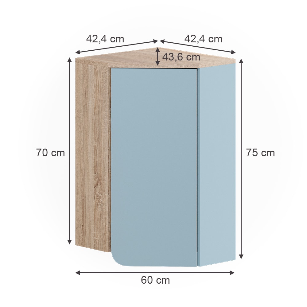 Badschrank mit Tür und offenen Fächern Sonoma/Blau 42,4x75cm -