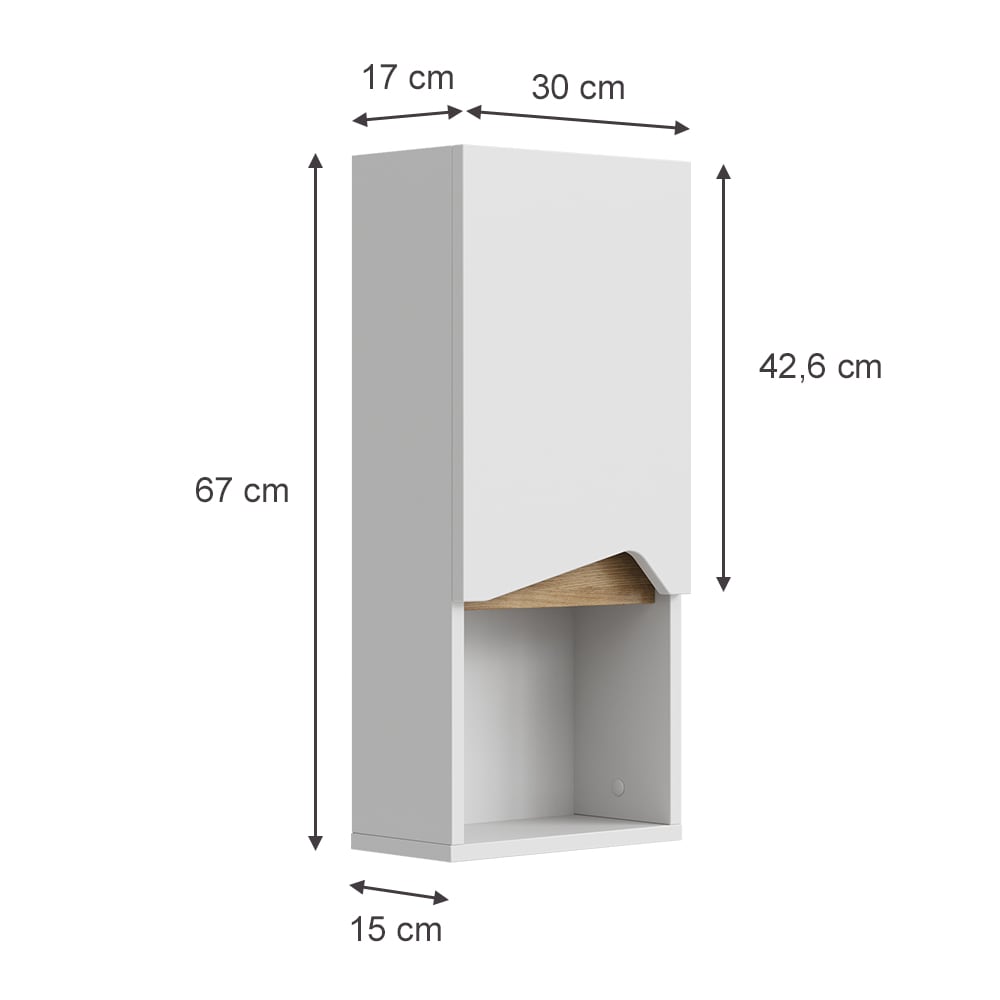 Badschrank mit Tür und offenem Fach, Weiß 30 x 67cm - Maisons Du
