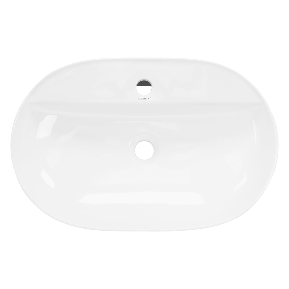 Waschbecken aus Keramik in Weiß glänzend 60 x 40 x 12 cm, Oval -