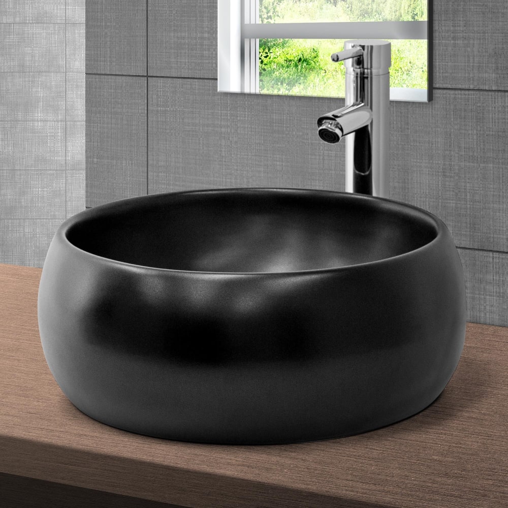 Keramik Waschbecken mit Ablaufgarnitur Handwaschbecken Schwarz -