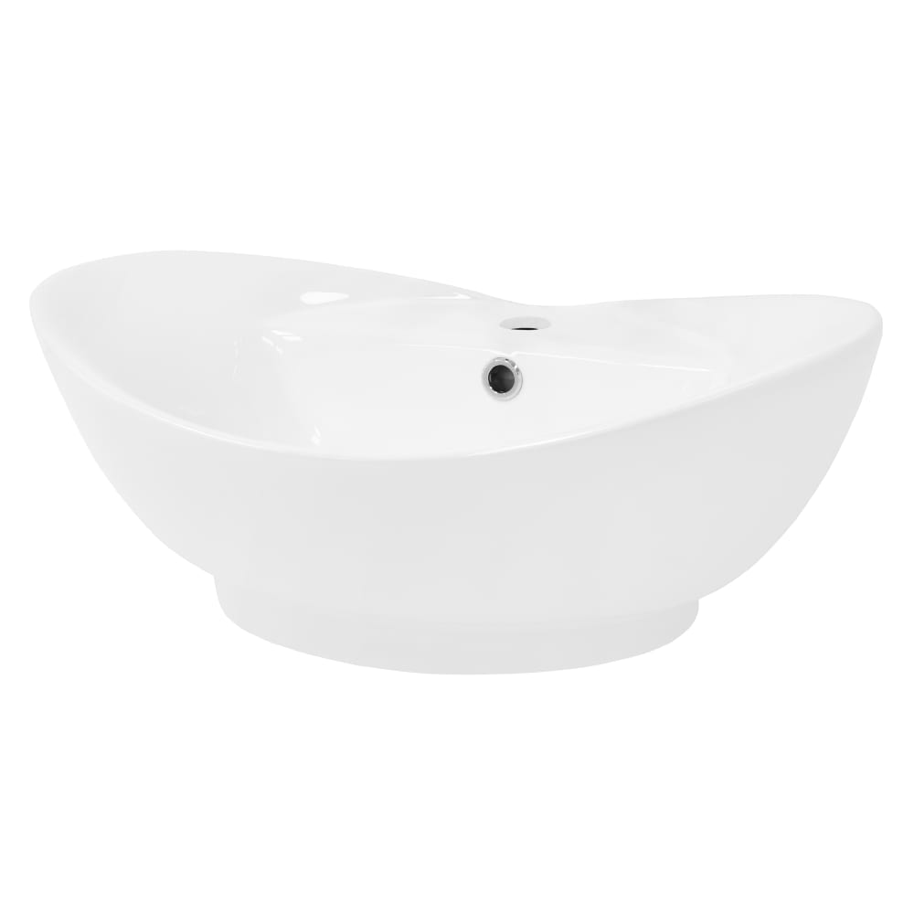 ECD Germany Waschbecken aus Keramik Weiß glänzend 59x20,5x39,5 cm, Ovale Weiß Keramik
