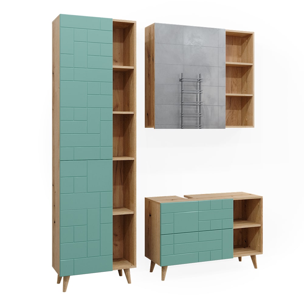 Vicco Badmöbel-Set 3-teilig Mintgrün 90x59cm style modern - Spanplatte