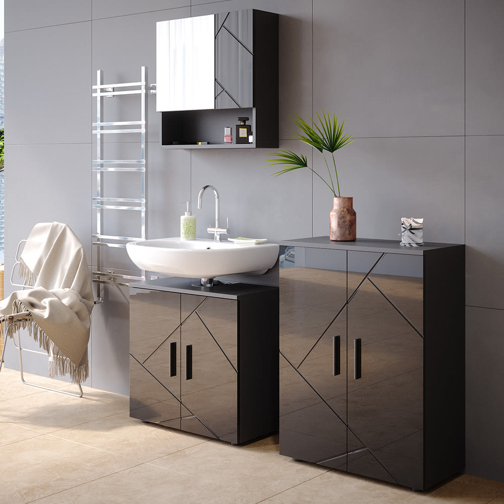 Meubles bain 2 pièces avec armoire de milieu Anthracite 60x81cm