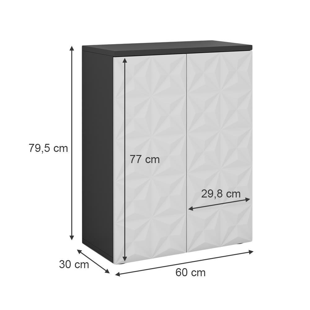Midischrank mit 2 Türen und 3 Fächer, Schwarz 60 x 79.5cm -
