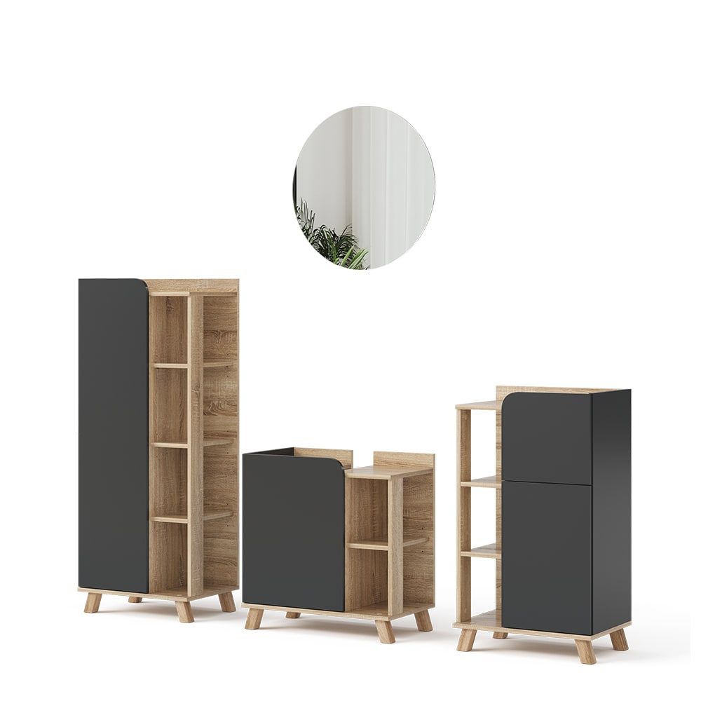 Vicco Badmöbel-Set 4-teilig Sonoma/Anthrazit 60x65cm style modern Braun Spanplatte