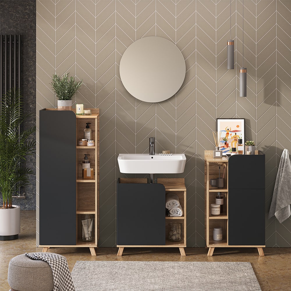 Badmöbel-Set 4-teilig Sonoma/Anthrazit 60x65cm - Maisons Du Monde