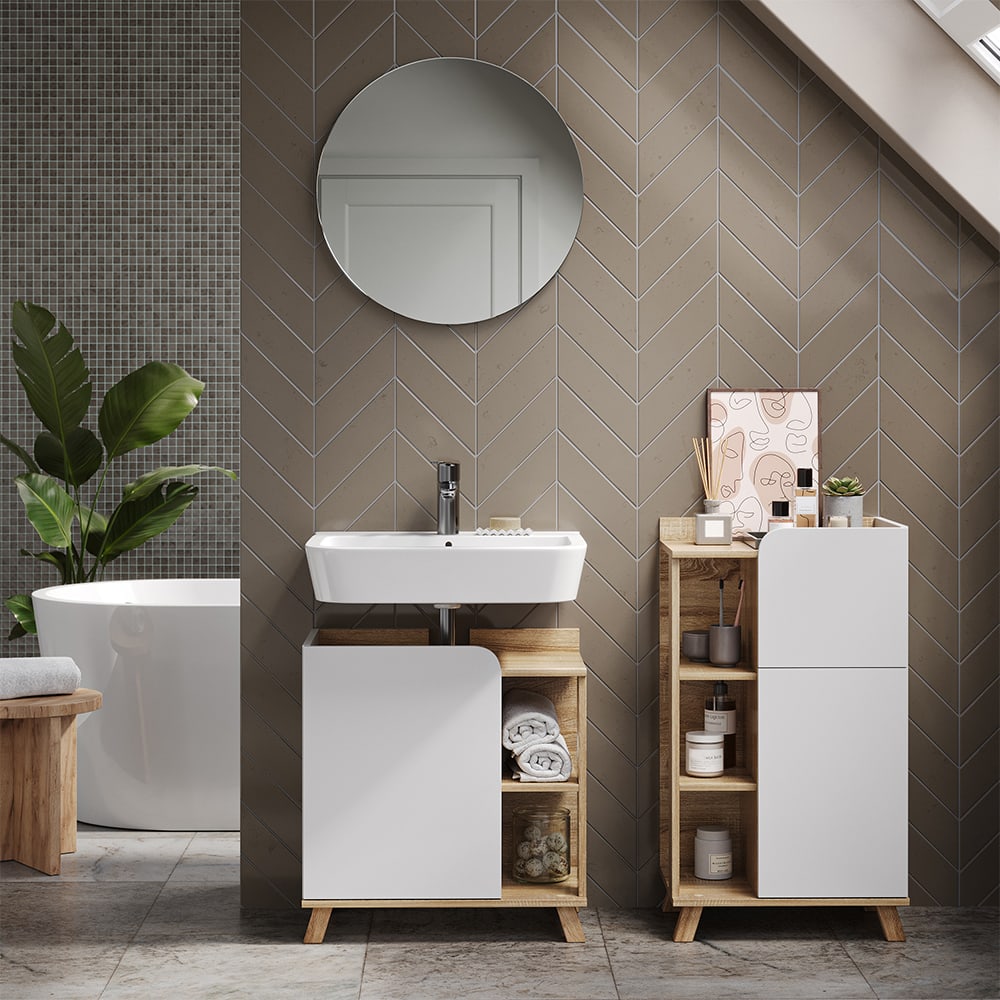 Meuble salle de bain avec porte et tiroir, Sonoma/blanc 50 x 90cm