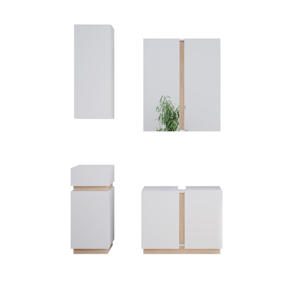 Vicco Badmöbel-Set 4-teilig Weiß 70x55.5cm style modern Weiß Spanplatte