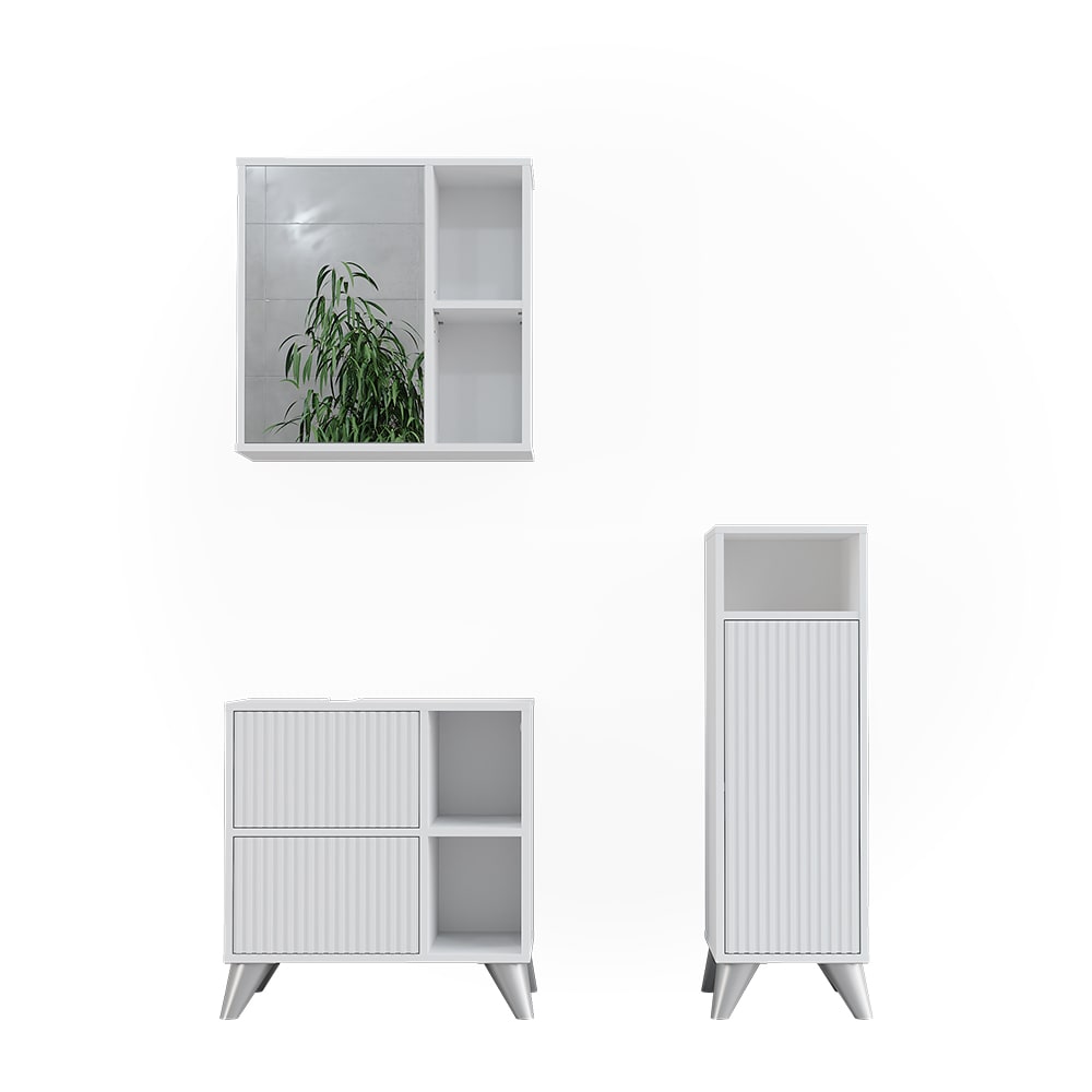 Vicco Badmöbel-Set 3-teilig Weiß 60x62cm style modern Weiß Spanplatte