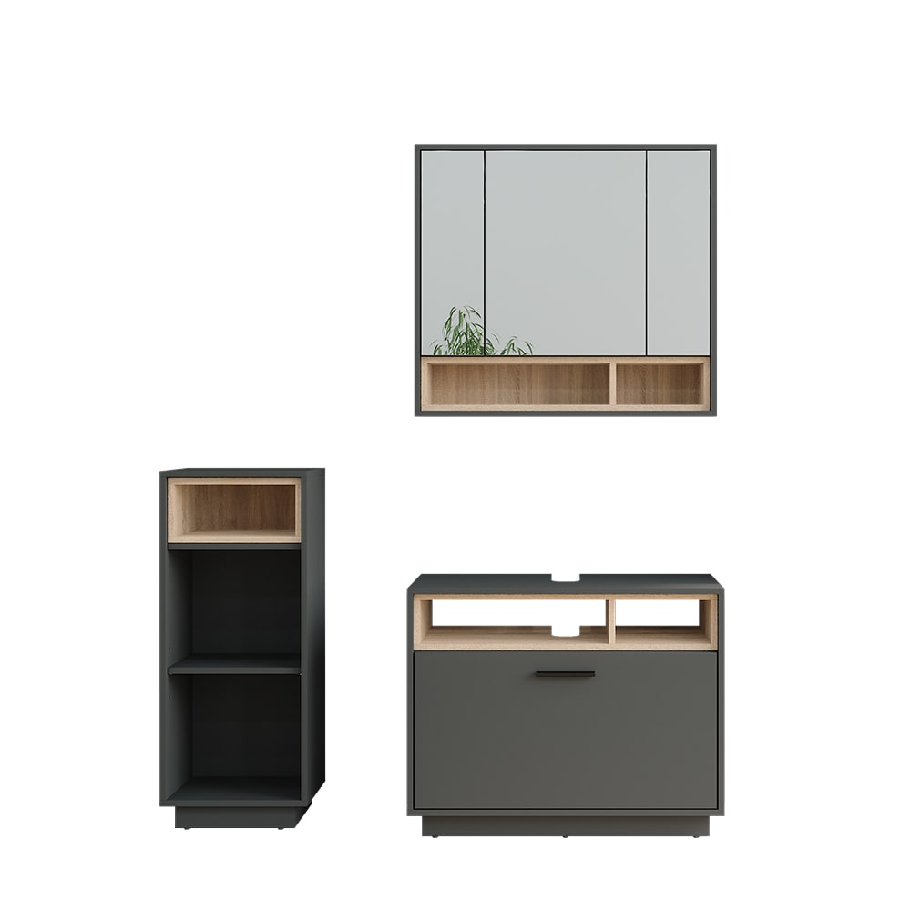 Vicco Badmöbel-Set 3-teilig Anthrazit/Sonoma 80x64cm style modern Schwarz Spanplatte