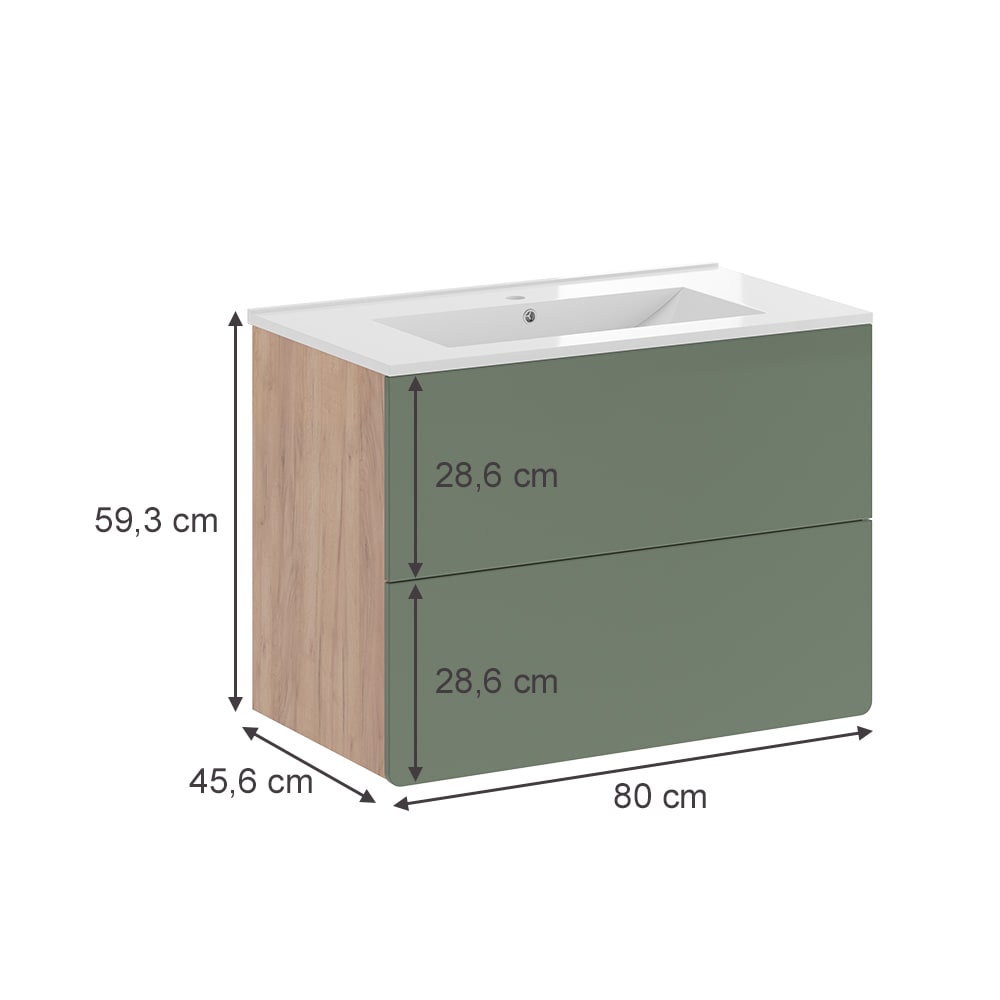Waschbeckenunterschrank 2-teilig Goldkraft Eiche/Grün 80x59.3cm -