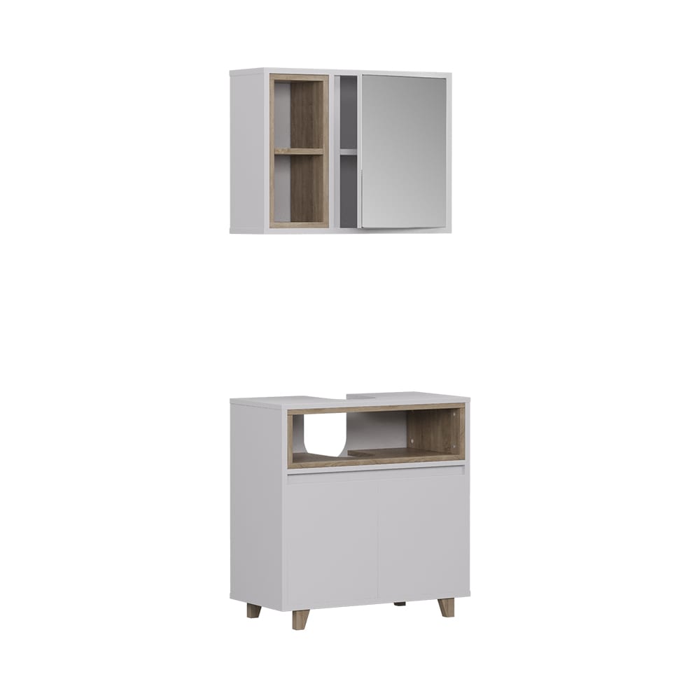 Vicco Badmöbel-Set 2-teilig Weiß/Eiche 60x61cm style modern Weiß Spanplatte