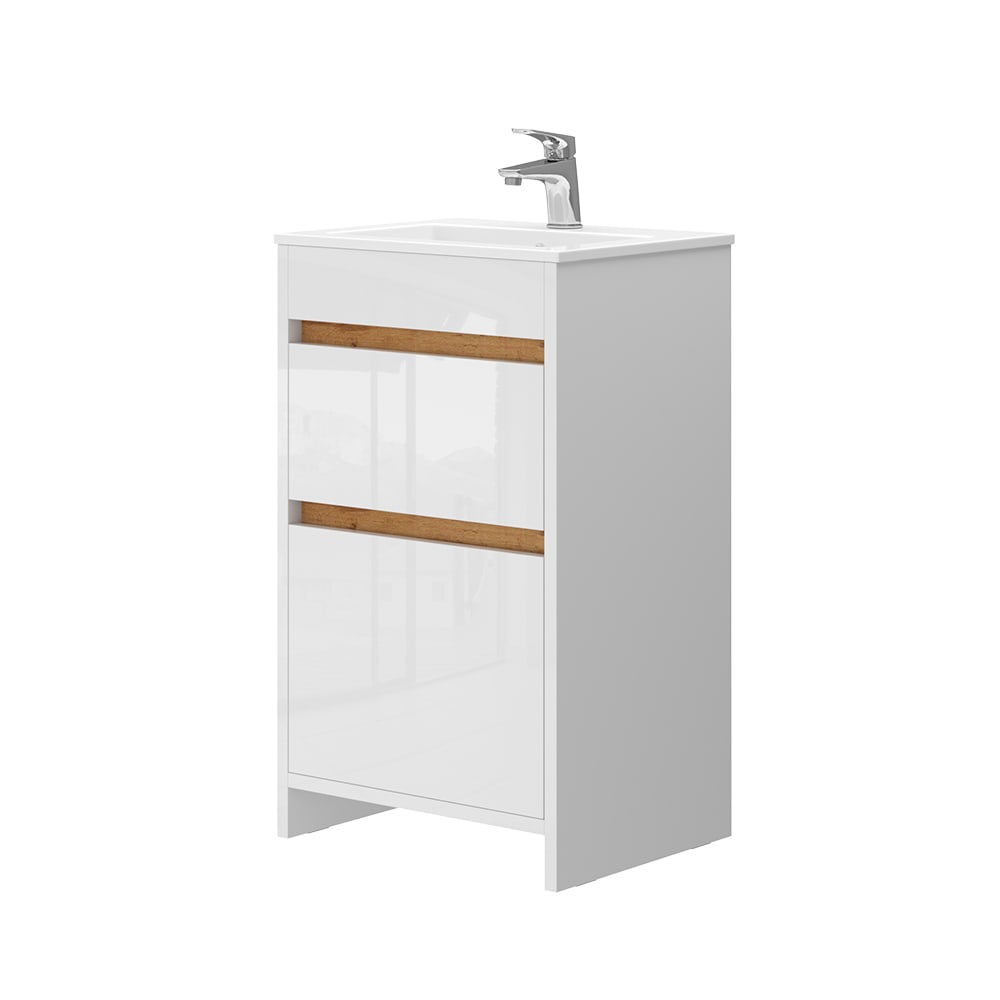 Vicco Badmöbel-Set 2 Teile mit Waschbecken und 2 Schubladen Weiß 49x81cm style modern Weiß Spanplatte