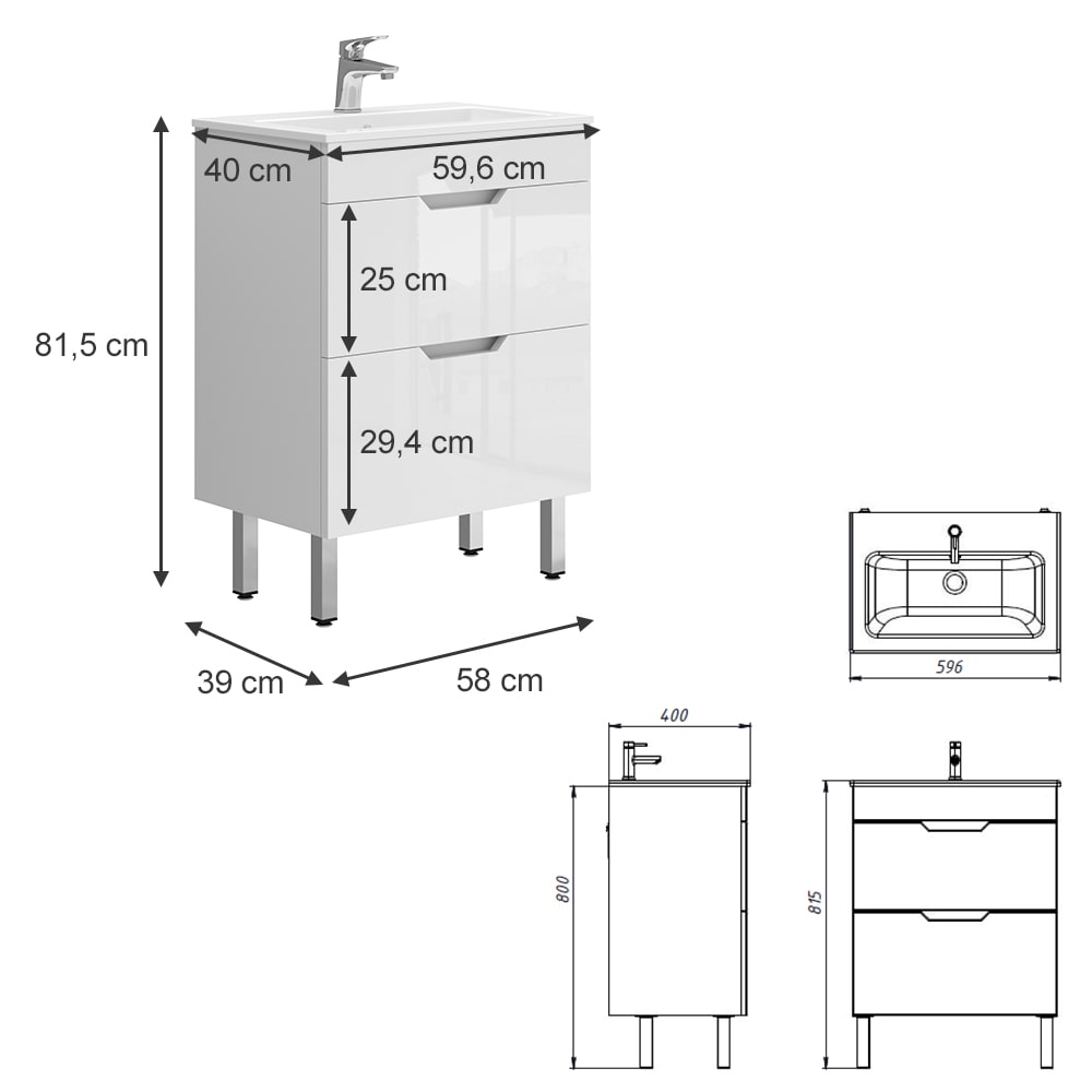 Waschbeckenunterschrank 2-teilig Weiß 60x81.5cm - Maisons Du