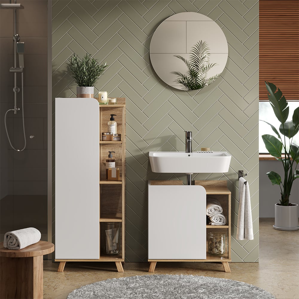 Midischrank mit Tür und offenen Fächern Sonoma 50x128cm - Maisons